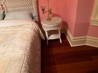 White Wicker Bed Side Table With Glass Top Side Or Anywhere Table