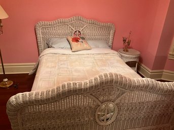 Ralph Lauren Style White Wicker Queen Bed Headboard Footboard Frame