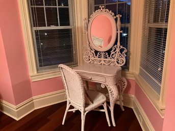 Beautiful White Wicker Dressing Table Vanity Desk And Chair