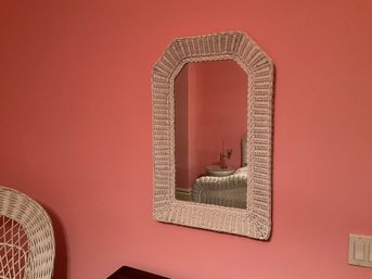 Vintage White Wicker Mirror BOHO Shabby Chic