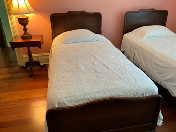 Early 20th Century Antique Solid Wood Twin Bed Frame With Mattress Boxspring Headboard Footboard Frame