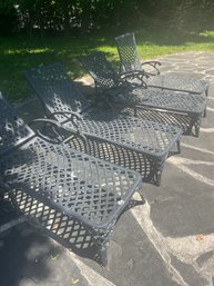 Set Of 4 Long French Weave 6 Foot Cast Aluminum Chaise Lounge Chairs