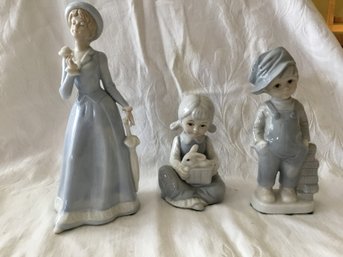 3 X Unmarked Vintage 1970s Lladro Style Mold Figurines
