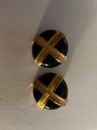 80s Vintage Gold And Black Earrings Oversized Clip-On Excellent Vintage Condition