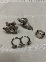 Lot Of 4 Ladies Silver Statement Rings