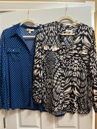 Lot Of 2 Ladies Size XL Designer Fashion Dress Work Blouses Shirts Michael Kors Calvin Klein