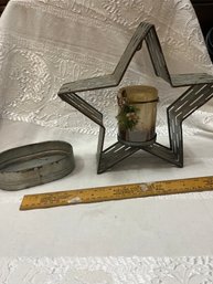 Metal Pillar Star Candle Holder & Metal Dish