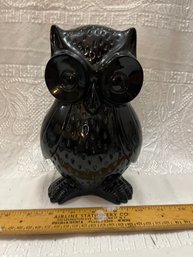 Ceramic Owl Figure Garden Statue Black Stylized Patterned 9 Tall
