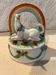 5in Vintage Enesco Unicorn Rainbow Music Box Vintage Porcelain Unicorn Collectible Plays Joy To The World