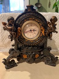 Vintage Richard Ward Winchester Table Mantle Clock Black And Gold Angels