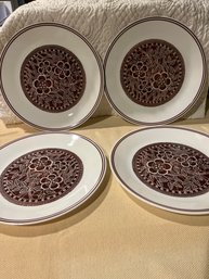 Set Of 4 Vintage Retro Brown Flower Corelle Corning Dinner Plates