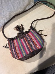 Billabong Drawstring Cross Body Aztec Pattern Teal Pink Faux Brown Leather Beautiful Great Condition