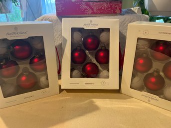 3 Boxes Hearth And Home Red White And Gold Glass Christmas Ball Ormaments