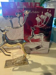 12 In Godinger Silver Plate Reindeer Candle Holder With Box