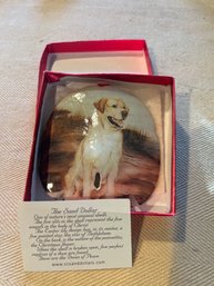 3.5in Sand Dollar Ornament With Painted Yellow Lab