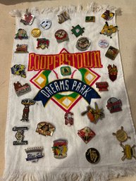 2001 & 2002 Cooperstown Lot Of 32 DreamPark Baseball Trading Pins & Towel