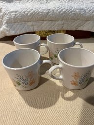 Corning Set Of 4 Vintage Corningware GLENORA Pattern 8oz Coffee Cups Mugs