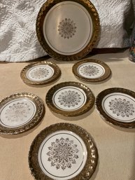 Vintage 24k Pope Gosser China Sterling 41 Hand Painted  1 - 10 In Plate And 6 - 6 Inch Plates