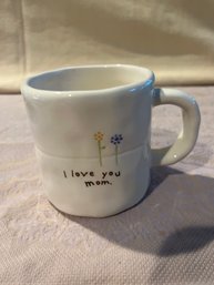 Natural Life Ceramic Coffee Tea Mug Cup Ivory 'I Love You Mom' Flowers
