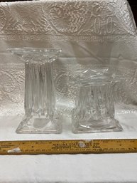 Set Of 2 Vintage PartyLite Clear Crystal Quad Prism Pedestal Pillar Candle Holders