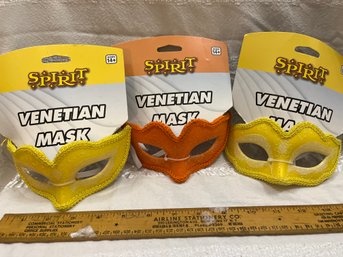 Lot Of 3 Yellow And Orange Spirit Halloween Venetian Masks Masquerade