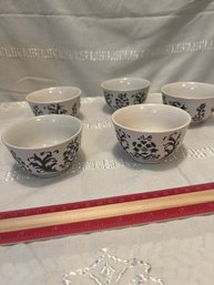 Set Of 5 Vintage Black And White 3 Inch Dipping Bowls