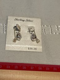 Sterling Silver And Clear Round Cubic Zirconia Earrings New See Photos