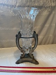 Vintage Godinger Shannon Crystal Cut Glass Vase W/ Metal Base