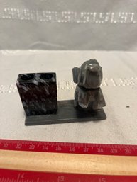 Grey And Black Marble Elephant Pen Holder 3inx3.5in
