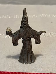 Small 3.75 Inch Pewter Wizard Holding Crystal See Photos