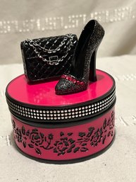 Dazzling Pink Shoe And Purse Trinket Box With Box