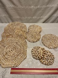 Lot Of 9 Sea Shell Trivet Hot Pad Doilies Coasters Various Sizes