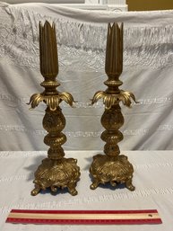 Pair Of Decorative Gold Color 15 In Lamp Bases All Wires Removed See Photos