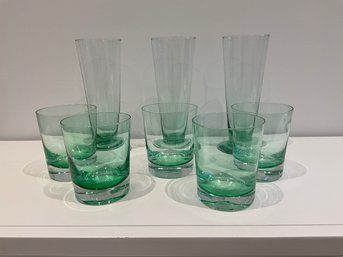 Lot Of Green Glasses Weighted Base Double Old Fashioned And Pilsner  Glassware Barware