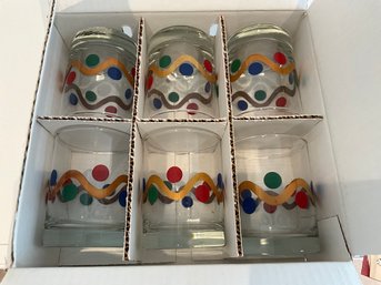 6 Crate & Barrel Holiday Stripe Old Fashioned Glasses New In Box