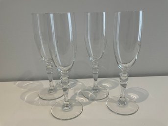 4 Vintage Luminarc France Glasses Cortina Pattern Clear Crystal Champagne Flutes Wafer Ball Stems