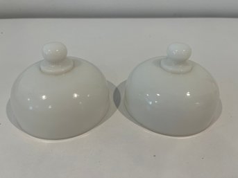 Set Of 2 Small Round 4 Inch Milk Glass Domes Covers