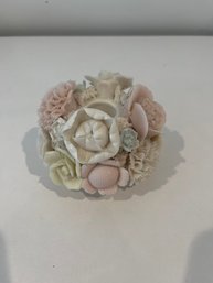 Vintage Pastel And White 3.25 Inch Rose Basket Candleholder Ceramic 3D Flowers Excellent
