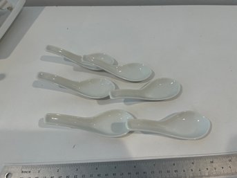 Vintage Fox Run Fine Porcelain Asian Soup Spoon Set Of 6