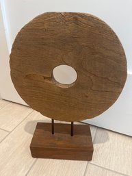 16 Inch Round Wooden Sculpture On Wooden Base