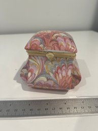Vintage 3.5x4 Inch Pastels Pink Blue Gold Trinket Jewelry Japanese Porcelain Box