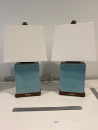 Set Of 2 Lauren By Ralph Lauren 12 Inch Blue Ceramic Contemporary Table Desk Lamps
