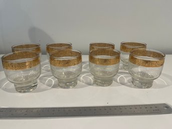 Mid-Century Gold Rimmed Whiskey Glasses Set Of 8 Excellent