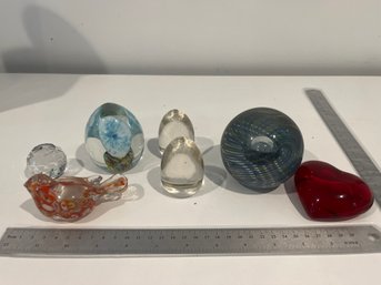 Paperweight Lot Heart Bird Eggs Round And Prism Styles See Photos