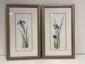 Set Of 2 Iris Watercolor Prints 14x23 Inches Framed And Matted