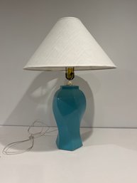 Vintage 1980s 29 Inch Blue Ceramic Table Lamp With Shade