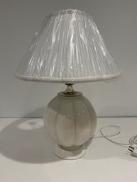 19 Inch Cream Color Glass Pumpkin Table Lamp With White Shade