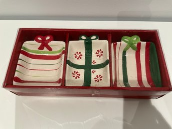 Tray Galaxy Giftware Christmas 4 Piece Ceramic Appetizer Tray Holiday Design New In Box