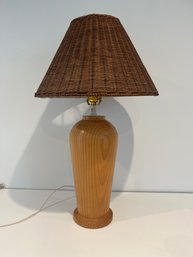 27 Inch Table Lamp Made Of Turned Wood With Visible Grain Modernist Look With Shade