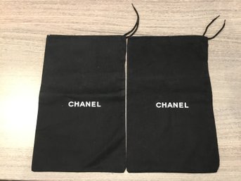 2 X Authentic Vintage CHANEL Logo Drawstring Shoe Bag, Black CHANEL Dust Bag